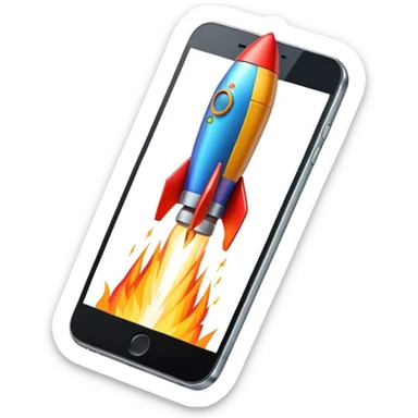 Smartphone with rocket boosters launching upward sticker
