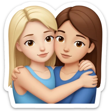 Two besties hugging each other super tight with eyes squinted. Facing each other sticker