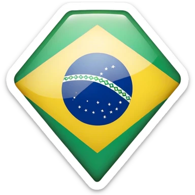 "Create an emoji in a flat design style, with smooth black outlines and vibrant colors. The emoji should represent the map of Brazil in green, featuring a stylized Brazilian flag in the center: a blue circle surrounded by a light yellow diamond. The background should be transparent, and the design should be minimalist, similar to modern icon styles, with rounded edges and simple details. sticker