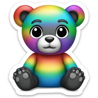 sitting rainbow teddy bear with black ears sticker