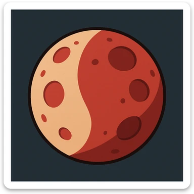 blood moon with smoother craters, two-tone fill: beige and dark red in a general cartoon style sticker