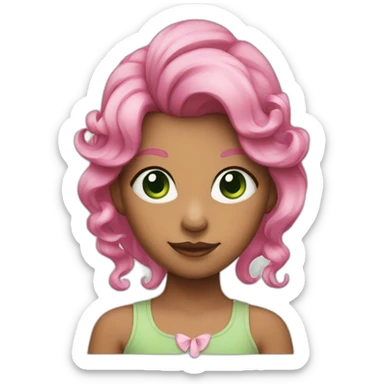 a girl with green eyes, pink hair and with a cone-shaped horn hair ornament sticker