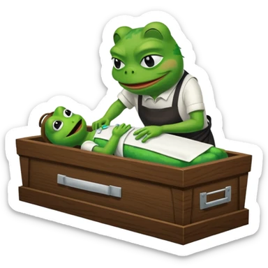 A coffin with "ECHO" written on it, being nailed shut by a Pepe the frog character. sticker