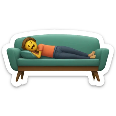 A person lying on a sofa, one leg crossed over the other, with hands behind the head, relaxing in a cozy setting sticker