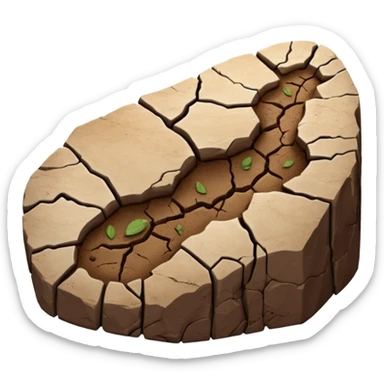 3D render of Dino Footprint, embedded in a chunk of rough sedimentary rock, cracked stone texture, ancient fossil aesthetic, deep indentation in dried brown mud, matte dry finish, Apple emoji style, isolated on white background --v 6.0 sticker