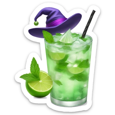 Mojito with purple witch hat sticker