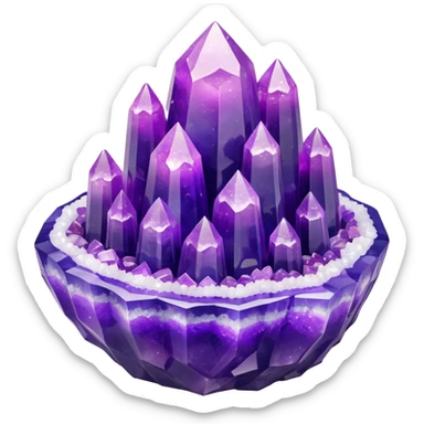 3D render of Rock Candy Geode, made entirely of dessert materials, glistening sugar crystal texture, jagged translucent purple sugar crystals, delicious confectionery aesthetic, Apple emoji style, isolated on white background --v 6.0. sticker