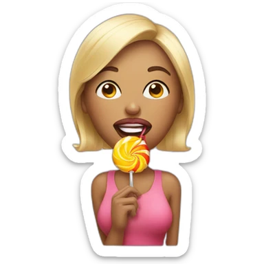 Woman sucking lollipop with tongue out sticker