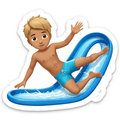 a boy that is sliding on his belly in ON his belly from a waterslide sticker