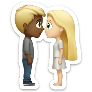 Grey boy and blonde girl kissing sticker