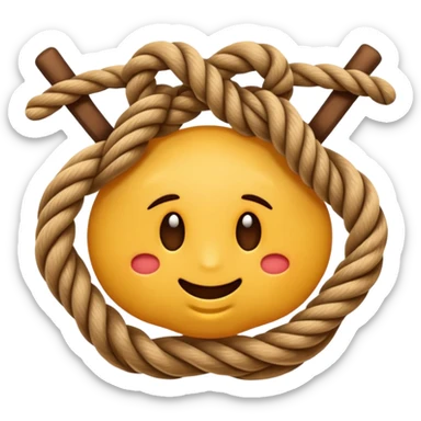 A realistic yet cute rope knot emoji, tied perfectly, symbolizing sailing skills. Vector emoji design, warm tones, clean white background. sticker