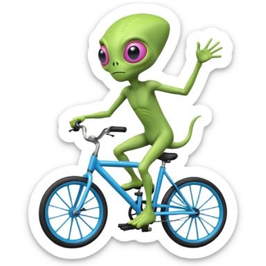 one-eyed alien riding a bicycle, large single eye, colorful skin, funny balance pose, cute sci-fi style, 3D cartoon, mobile game icon style, clean background, no text, no watermark
 sticker