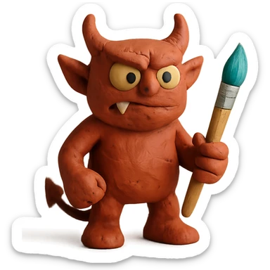 claymation style demon with a paintbrush sticker
