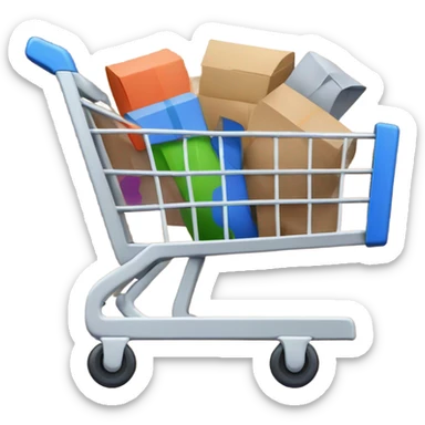 Online shopping cart with boxes sticker