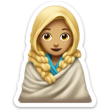 Blonde girl in a blanket sticker