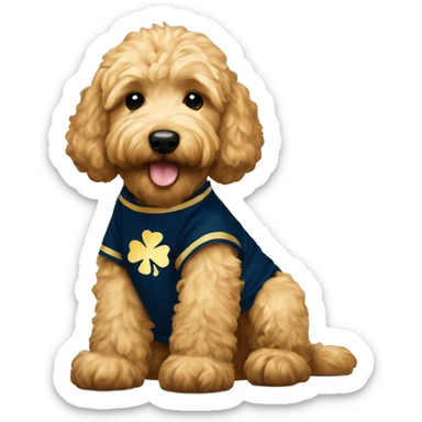 Goldendoodle with notre dame shirt sticker