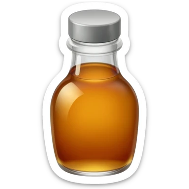 clear syrup in glass bottle with a lid sticker
