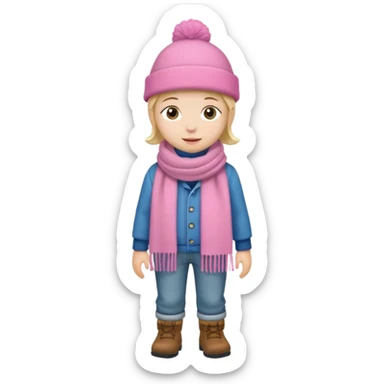 Kid wearing pink hat and scarf, full body sticker
