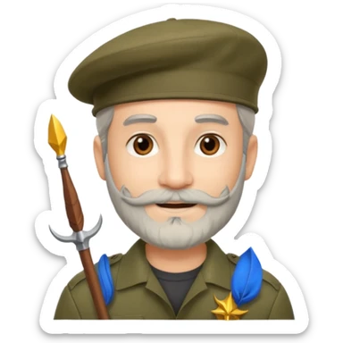 A man in military khaki beret with trident on cockarde with grey beard and brown eyes. sticker
