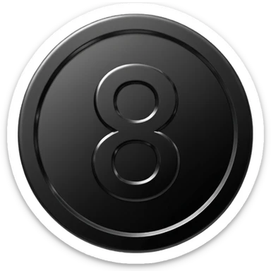 Emoji icon of a black coin with engraved number 8, minimalist style, isolated sticker