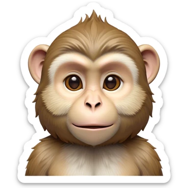 Cinematic Noble Macaque Portrait Emoji, Poised and regal, with a smart, agile build and expressive, deep-set eyes, adorned with soft, detailed fur and a dignified expression, Simplified yet sharp and sophisticated features, highly detailed, glowing with a soft, natural radiance, high shine, intelligent and commanding, stylized with an air of primate nobility, focused and alert, soft glowing outline, capturing the essence of a watchful and confident guardian that appears ready to leap out of the screen with effortless authority! sticker
