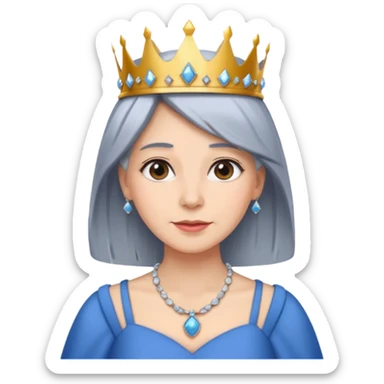 gray hair ladies with necklace and crown, with blue dress sticker