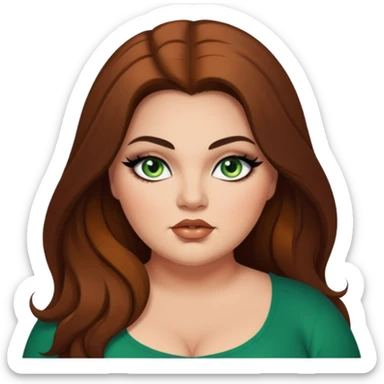 big plus size, long brown hair, baddie,pretty, makeup, black eyeliner, green eyes, light skin sticker