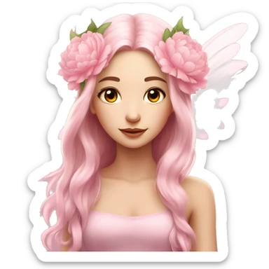 Beautiful, peony, fairy, light pink, long hair, big wings, fair skin sticker