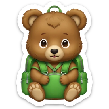 baby bear wear green backpack sticker