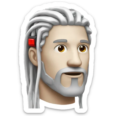 White long hair and goatee male cyborg head with red skin and wires  sticker