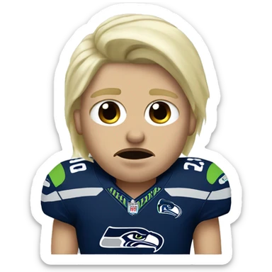 seahawks fan with blonde hair crying in a jersey sticker