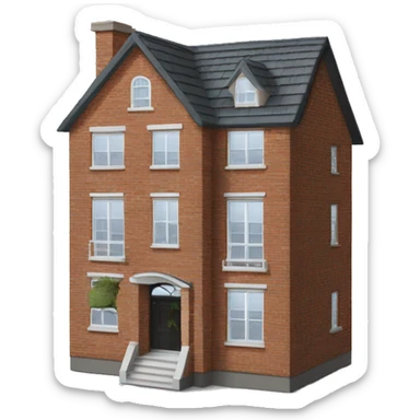 two floor house made of bricks, with dark grey windows and roof sticker