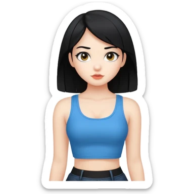 a black hair cute girl with white skin and Extreme Plung Crop Top. sticker