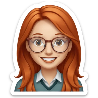 woman with long copper hair, white skin, wearing glasses sticker