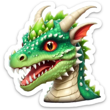 poisonous mushroom dragon beast portrait, head and shoulders only, small dragon face, mushroom cap scales, glowing green spores, sharp teeth, fantasy animal monster vibe, 3D cartoon, mobile game icon style, clean background, no text, no watermark

 sticker