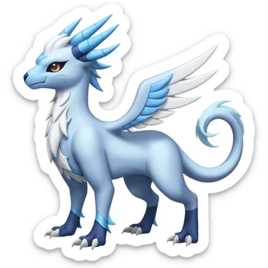 Icy Arctic Frost-Blue Pale-Shimmering Snow-Dusted Majestic Absol-Kyurem-Latios-Nargacuga-Meloetta-Latias-fusion-creature (full body) sticker