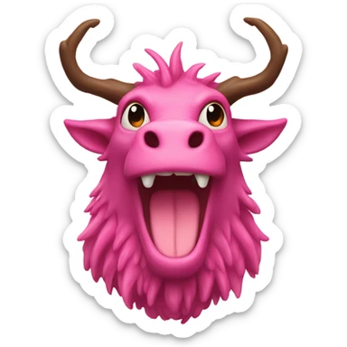 Pink dragon with a long brown beard and moose antlers fire coming out of mouth sticker