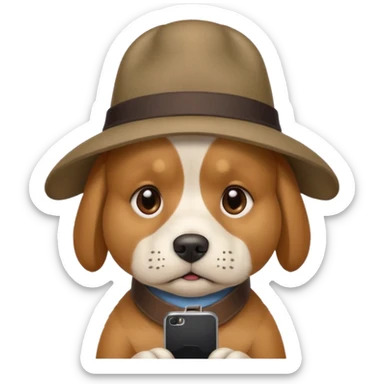 dog with a hat who is sad at his mobile phone sticker