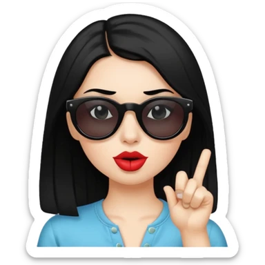 White girl with sunglasses and black hair saying shhhh sticker