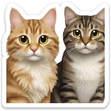 A tabby cat kitten, short haired next to a long-haired tabby cat sticker
