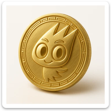 Replace the character on the flat gold token with the mascot's head from the provided image. The token remains flat, gold, and centered, with the mascot's head rendered entirely in gold to match the token, no text or extra elements. sticker