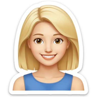 "- Nữ
- 25 tuổi
- Da trắng
- Tóc vàng ngang vai
- Mặt cười mỉm
" sticker