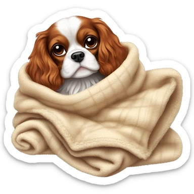 Cavalier King Charles Spaniel dog in a cozy blanket sticker