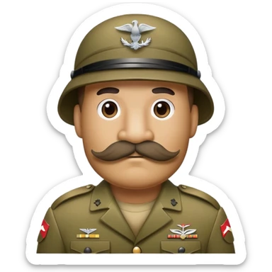Soldier with bushy walrus mustache wearing camouflage sticker