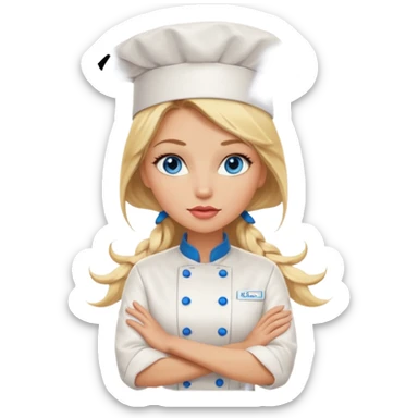 Beautiful, sexy,  long blonde hair, blue eyed, full lips female chefarms folded  sticker