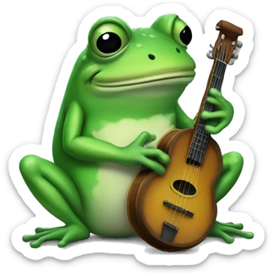 very sad frog that is crying with a banjo sticker