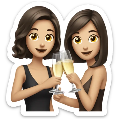 two caucasian brunette girls champagne sticker
