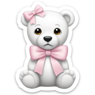 White teddy bear with light pink bow on the ear sticker