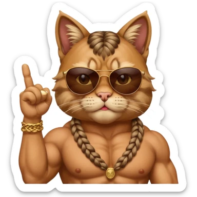 Bodybuilder cat with braids wearing sunglasses with and showing middle finger and cigar in mouth  sticker
