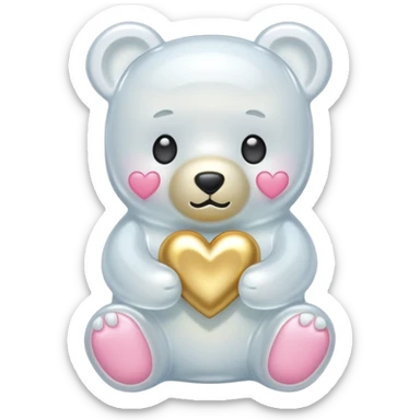 white gummy bear with gold heart kawaii  sticker